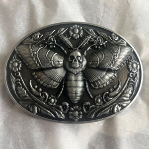 New Antique Silver Toned Moth Skull Belt Buckle